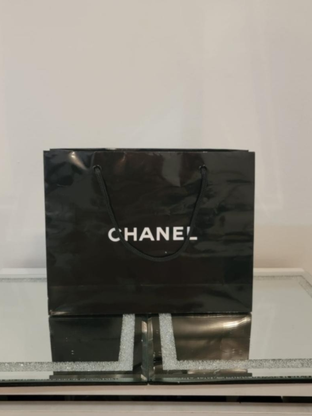 CHANEL Black and White Branded Shopping Bag
